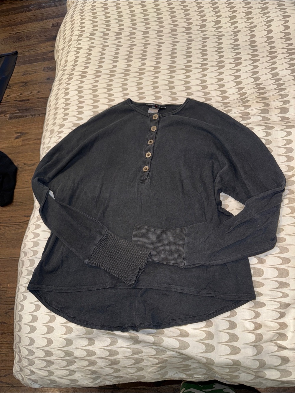 Hard Tail Charcoal Henley Waffle Knit Top